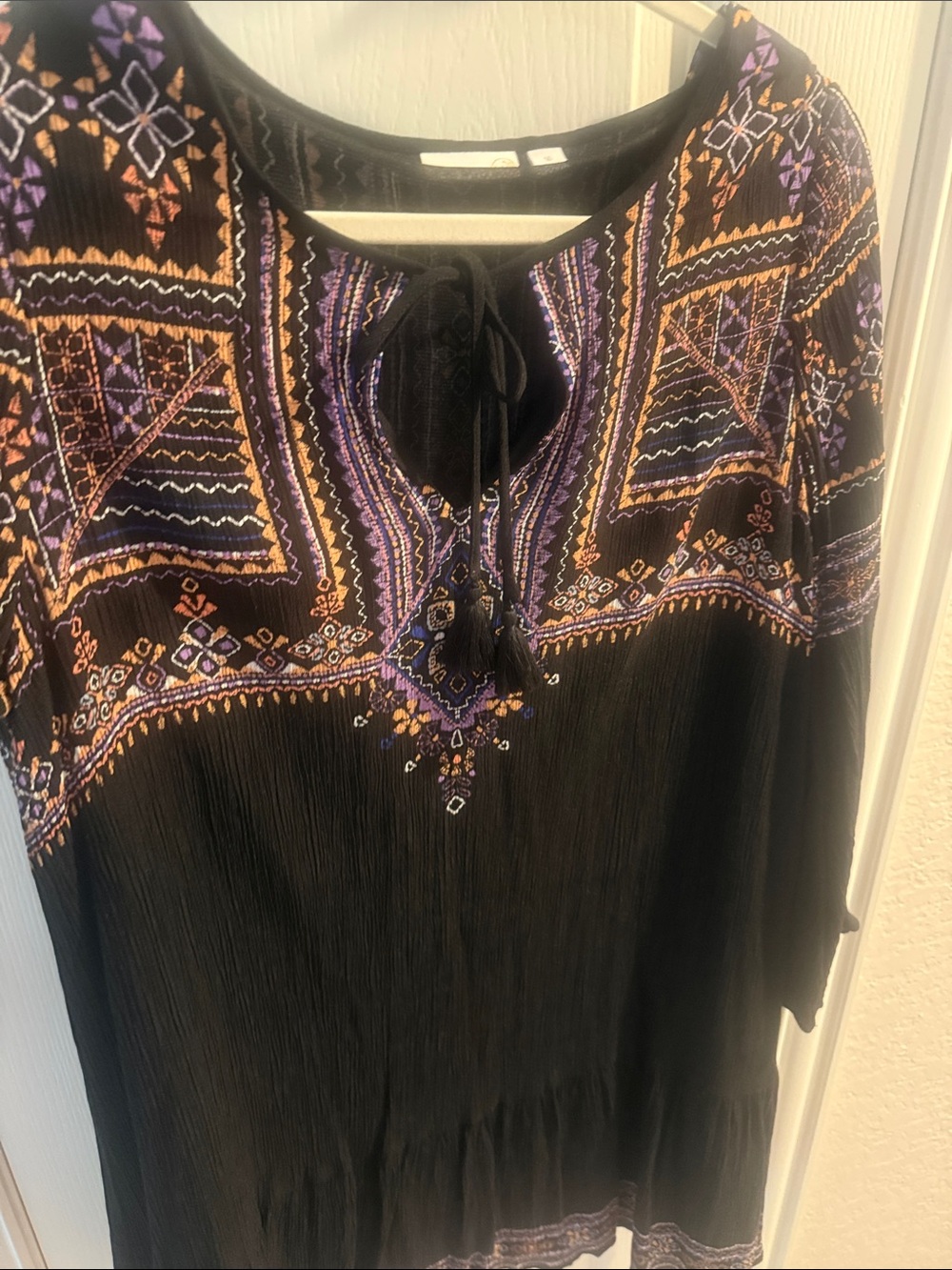 Embroidered Black Tunic with Purple & Gold Accents